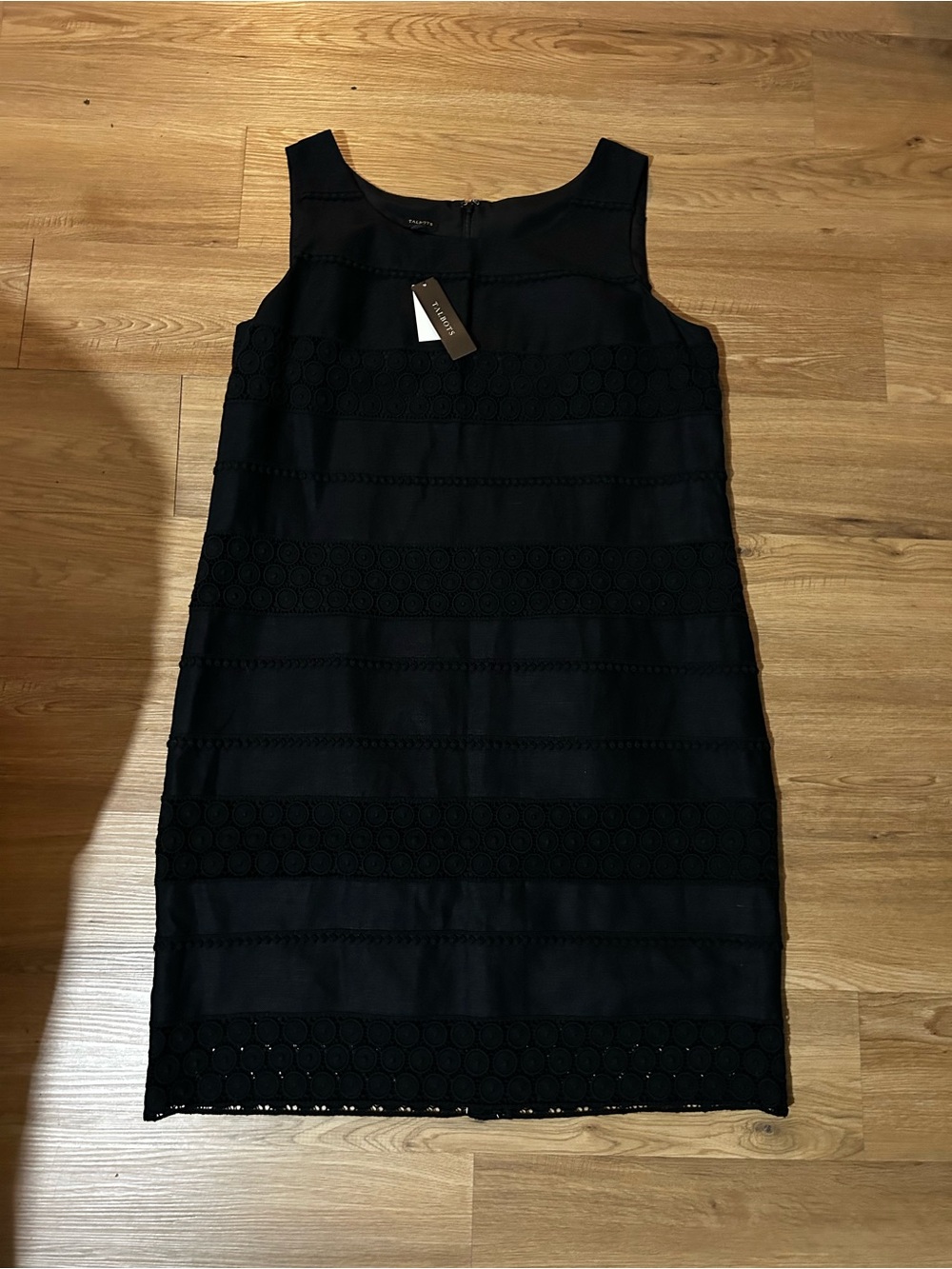 Talbots Black Sleeveless Midi Shift Dress Textured Elegant